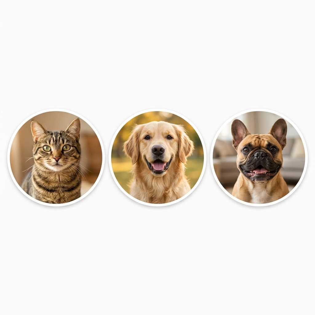 Happy pets featured in a lifestyle collage for biography and memory tracking